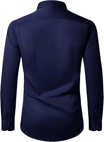 Camisa Social Masculina Slim Fit Lusead Manga Longa Sem Rugas Azul Marinho - Imagem 6