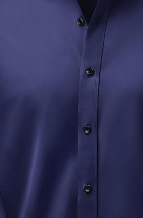 Camisa Social Masculina Slim Fit Lusead Manga Longa Sem Rugas Azul Marinho - Imagem 4