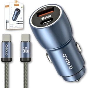 Carregador Veicular Turbo 60W USB-C e USB 3.0 com carregamento rápido