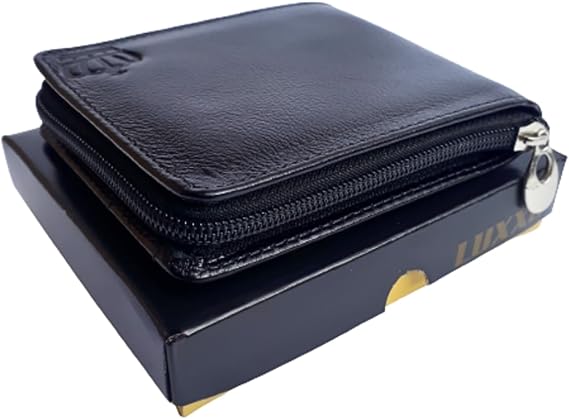 Carteira Masculina de Couro com Zíper LUXXO Preta Porta Documentos e Cartões - Imagem 8