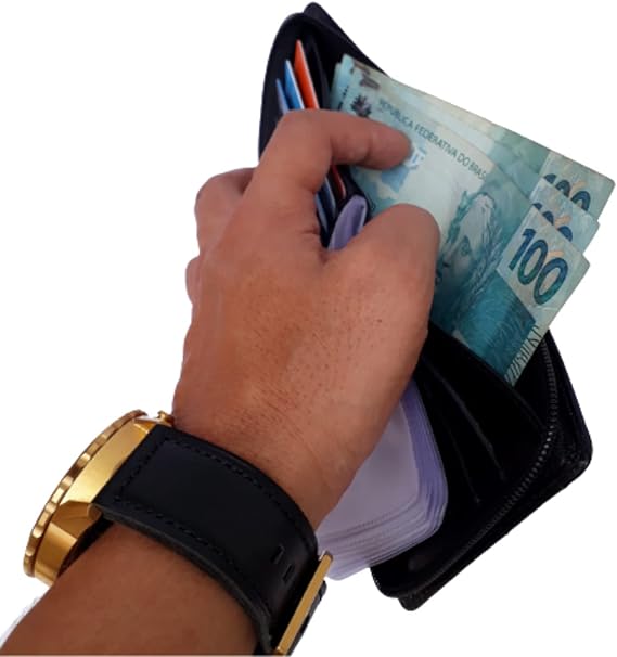 Carteira Masculina de Couro com Zíper LUXXO Preta Porta Documentos e Cartões - Imagem 7