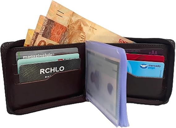 Carteira Masculina de Couro com Zíper LUXXO Preta Porta Documentos e Cartões - Imagem 4