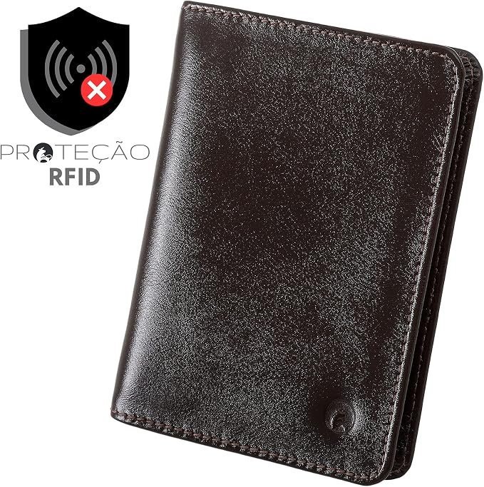 Carteira Masculina Couro Legítimo RFID em couro legítimo cor café