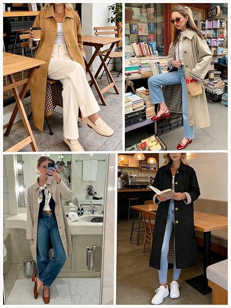 Sobretudo Feminino ELLEVEN Longo Bege com Forro Xadrez: elegância clássica e sofisticação para outono e inverno - Imagem 3