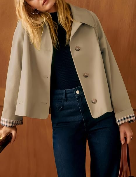 Sobretudo Feminino Curto Dqbeng com Forro Xadrez: elegância europeia e sofisticação para outono e inverno - Imagem 10