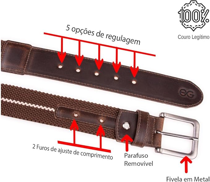Cinto Masculino Couro Legítimo Elástico Casual Marrom: conforto, elegância e ajuste perfeito para o dia a dia - Imagem 2
