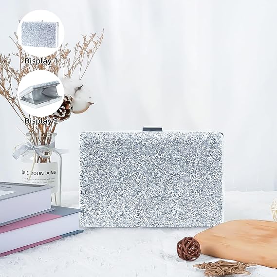 Bolsa Clutch Festa Feminina Prata Full Diamond DAYSTAR com Corrente Removível - Imagem 4