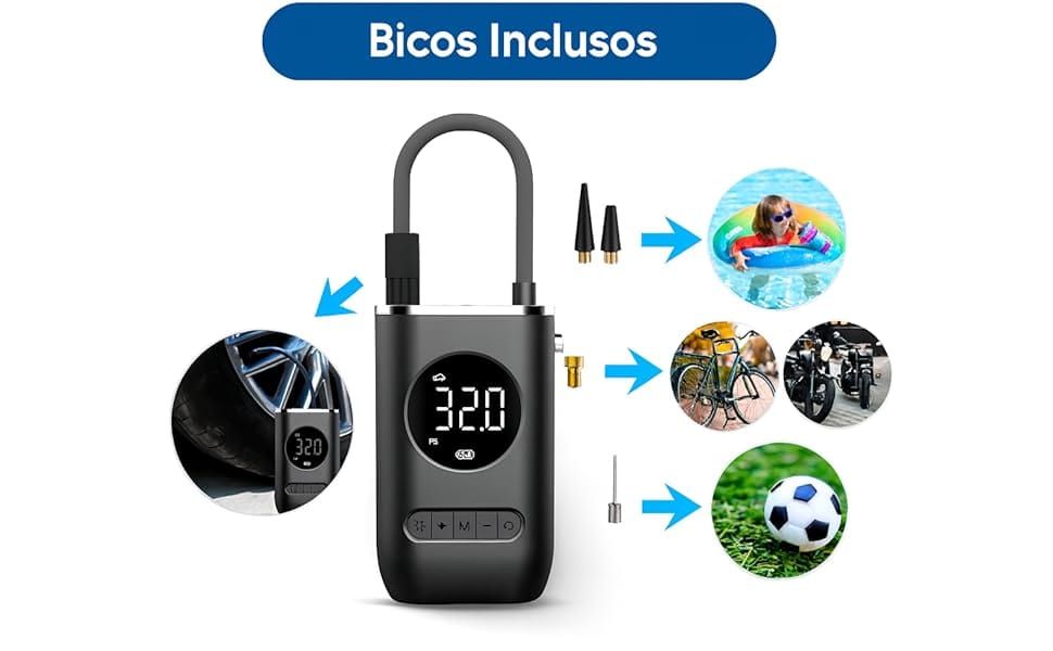 Compressor Bomba de Ar Portátil Digital com Lanterna LED e Calibrador Automático - Imagem 4
