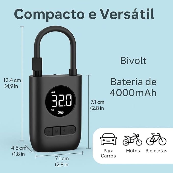 Compressor Bomba de Ar Portátil Digital com Lanterna LED e Calibrador Automático - Imagem 9
