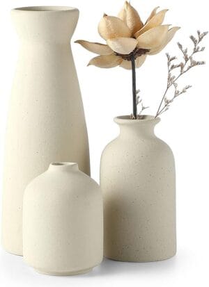 Conjunto de Vasos Decorativos Cerâmica Bege CEMABT com 3 peças para decoração moderna