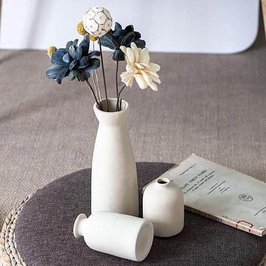 Conjunto de Vasos Decorativos Cerâmica Bege CEMABT 3 Peças Estilo Boho Moderno - Imagem 9