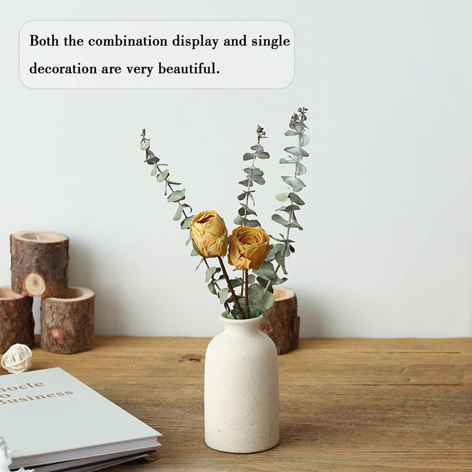 Conjunto de Vasos Decorativos Cerâmica Bege CEMABT 3 Peças Estilo Boho Moderno - Imagem 3