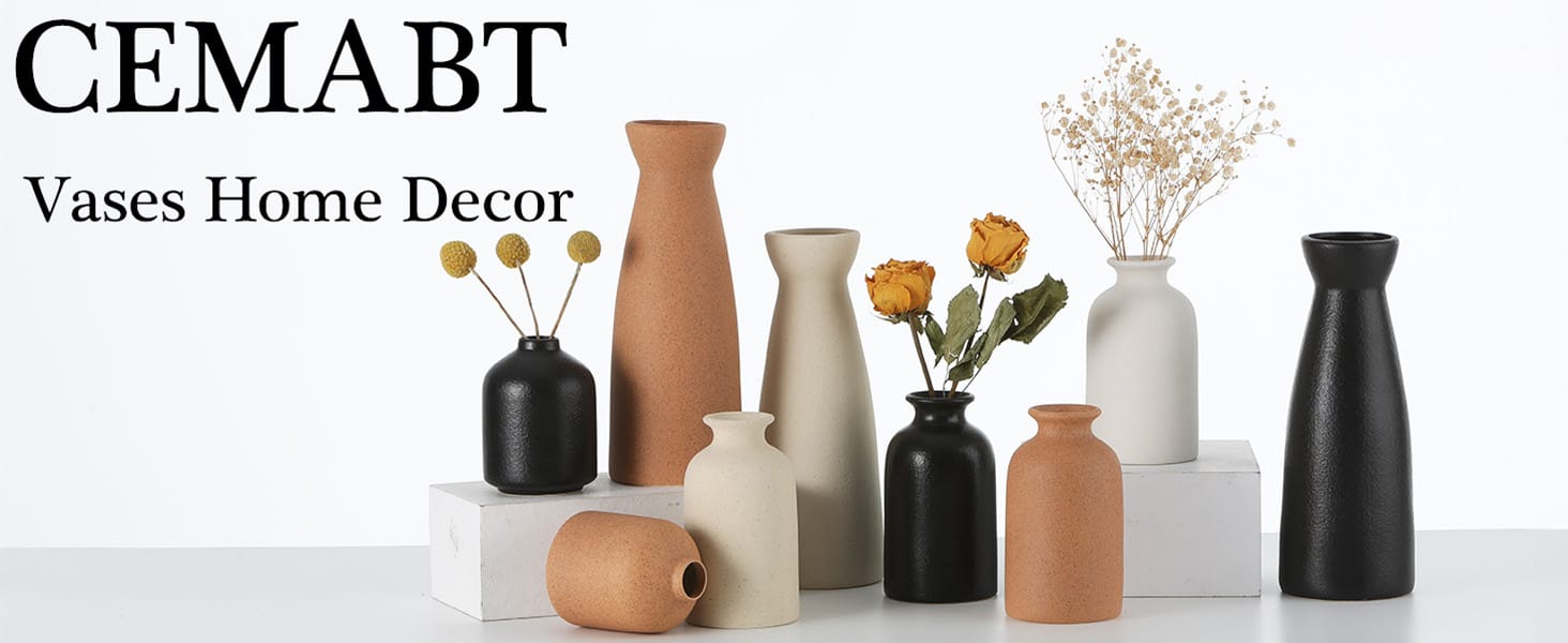 Conjunto de Vasos Decorativos Cerâmica Bege CEMABT 3 Peças Estilo Boho Moderno - Imagem 2
