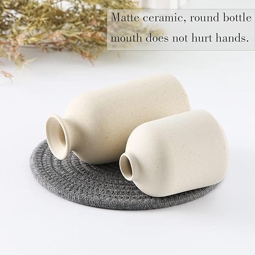 Conjunto de Vasos Decorativos Cerâmica Bege CEMABT 3 Peças Estilo Boho Moderno - Imagem 5