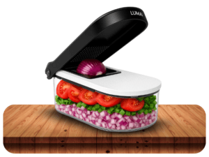 Cortador de Legumes Multifuncional LUMAI 6 em 1 com recipiente coletor de 1,2 litro e lâminas em aço inox