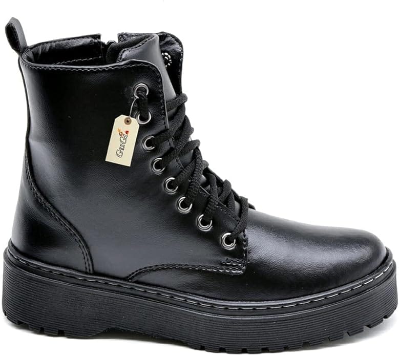 Coturno Feminino Blogueira Cano Alto preto com zíper lateral e solado tratorado