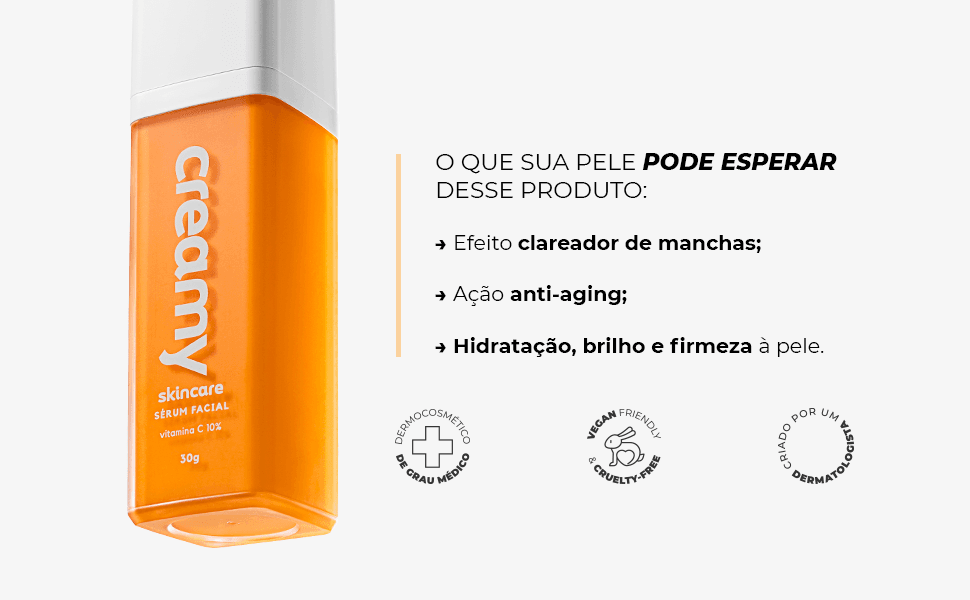 Creamy Vitamina C 10% Sérum Facial Antioxidante Clareador 30ml - Imagem 3
