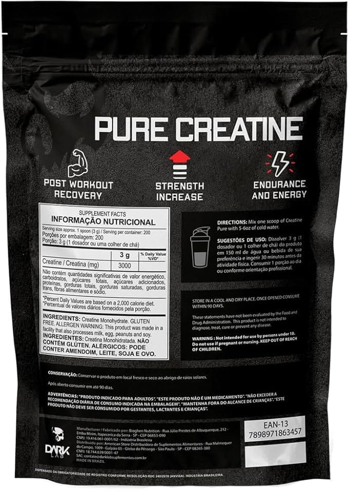Creatina Pura Dark Lab 500g Monohidratada 100% Pureza Sem Sabor - Imagem 2