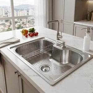 Cuba Gourmet Stillus Home Aço Inox 304 instalada em cozinha planejada com acessórios inclusos