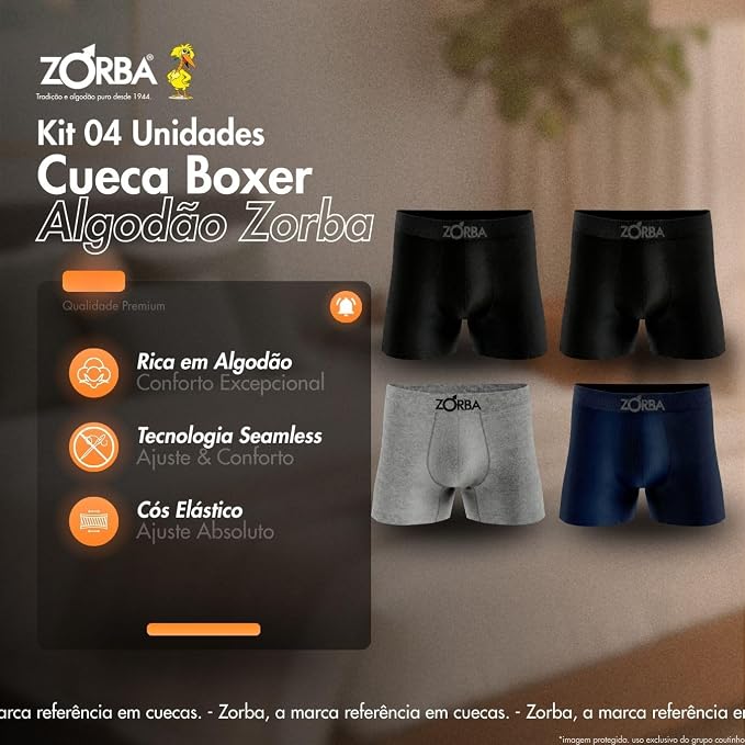 Kit 4 Cuecas Boxer Zorba Algodão Sem Costura Max Fresh Masculina - Imagem 5