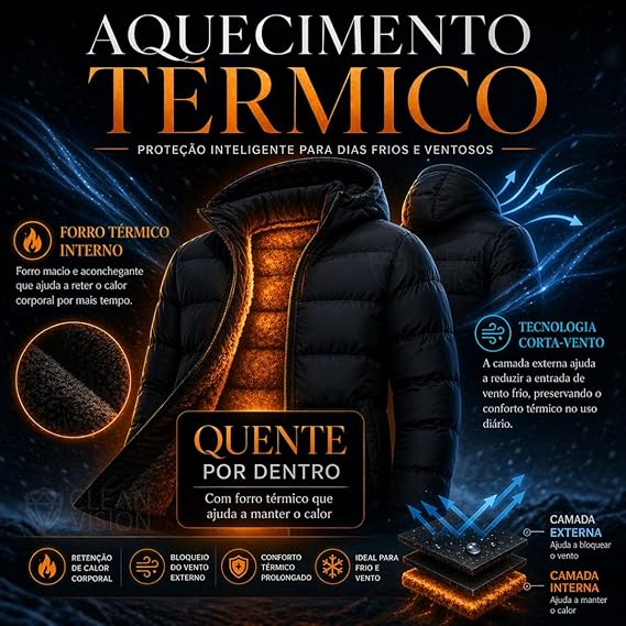 Jaqueta Masculina Bobojaco Forrada Térmica Peluciada Impermeável com Capuz Removível - Imagem 2