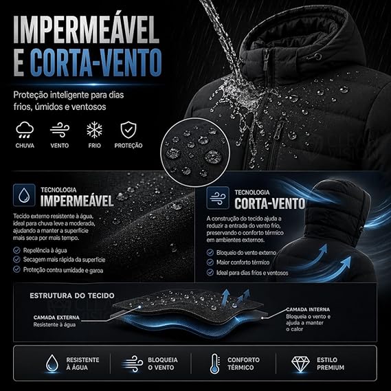 Jaqueta Masculina Bobojaco Forrada Térmica Peluciada Impermeável com Capuz Removível - Imagem 5
