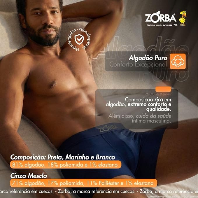 Kit 4 Cuecas Boxer Zorba Algodão Sem Costura Max Fresh Masculina - Imagem 4