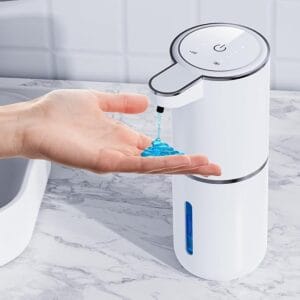 Dispenser Automático de Sabonete Líquido branco com sensor infravermelho e bateria USB recarregável