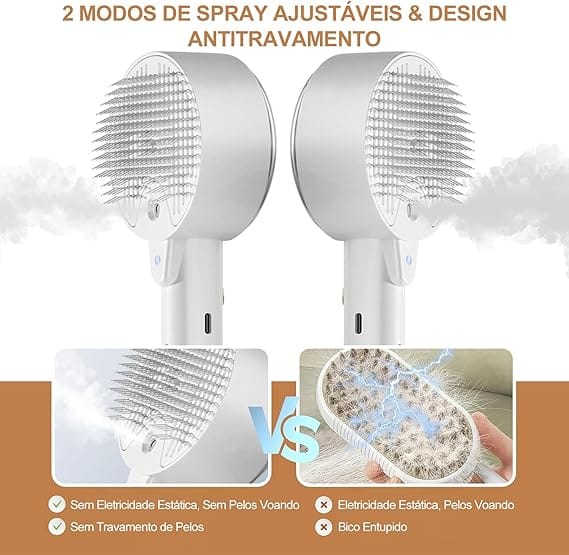 Escova Pet Vapor 4 em 1 Removedora de Pelos para Cães e Gatos com Névoa Antiestática e Massagem - Imagem 8