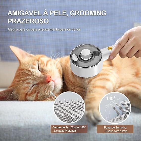 Escova Pet Vapor 4 em 1 Removedora de Pelos para Cães e Gatos com Névoa Antiestática e Massagem - Imagem 10
