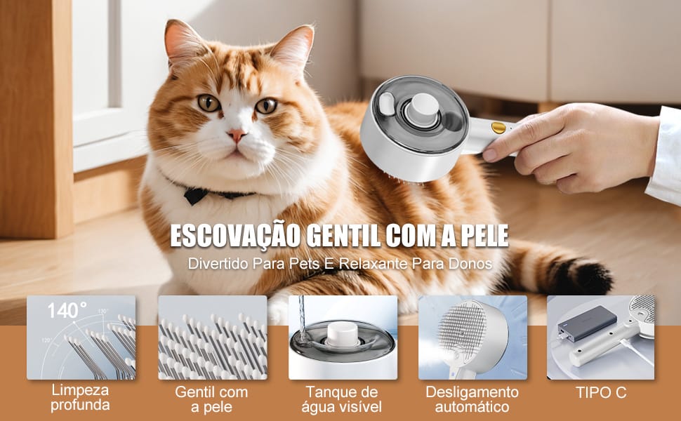 Escova Pet Vapor 4 em 1 Removedora de Pelos para Cães e Gatos com Névoa Antiestática e Massagem - Imagem 4