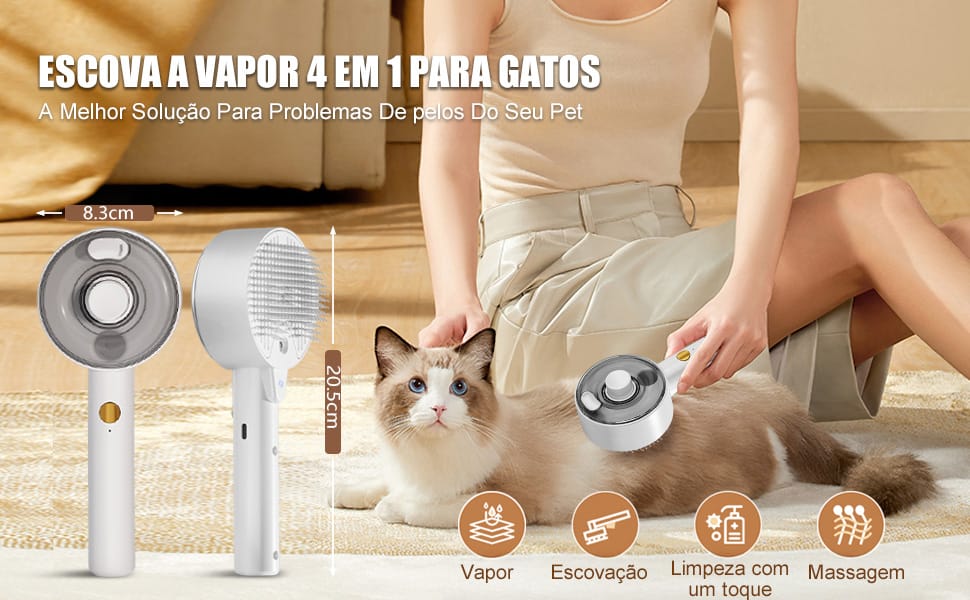 Escova Pet Vapor 4 em 1 Removedora de Pelos para Cães e Gatos com Névoa Antiestática e Massagem - Imagem 5