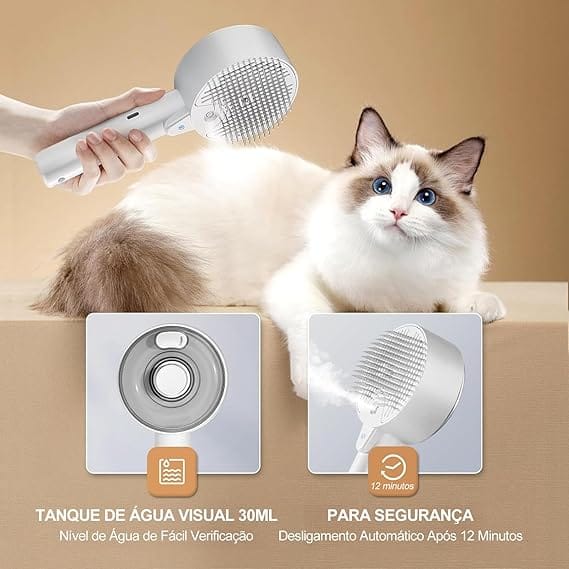 Escova Pet Vapor 4 em 1 Removedora de Pelos para Cães e Gatos com Névoa Antiestática e Massagem - Imagem 9