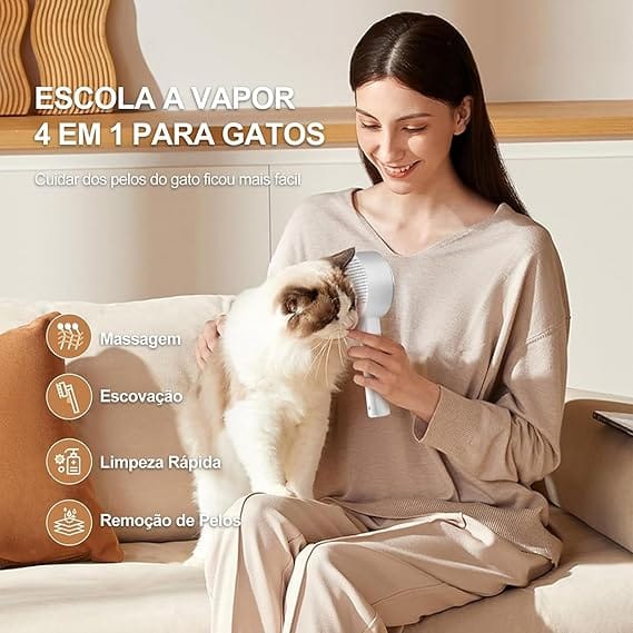 Escova Pet Vapor 4 em 1 Removedora de Pelos para Cães e Gatos com Névoa Antiestática e Massagem - Imagem 11