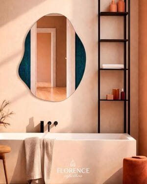 Espelho Orgânico Nuvem Decorativo lapidado 70x50cm Florence instalado em banheiro moderno