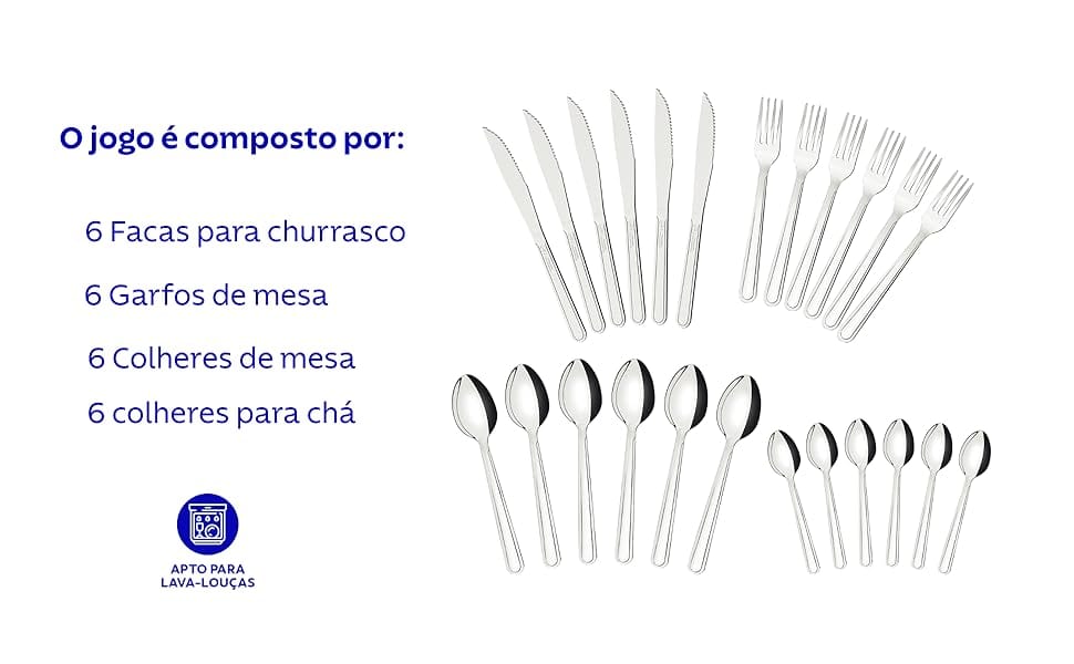 Faqueiro Tramontina Búzios Aço Inox 24 Peças para Mesa e Jantar - Imagem 4