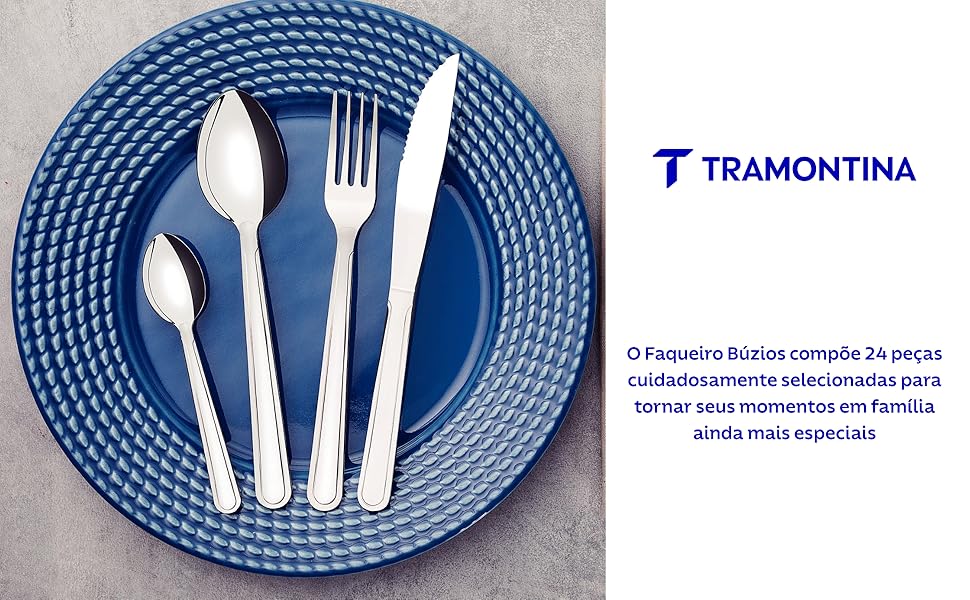 Faqueiro Tramontina Búzios 24 Peças em aço inox com facas garfos e colheres