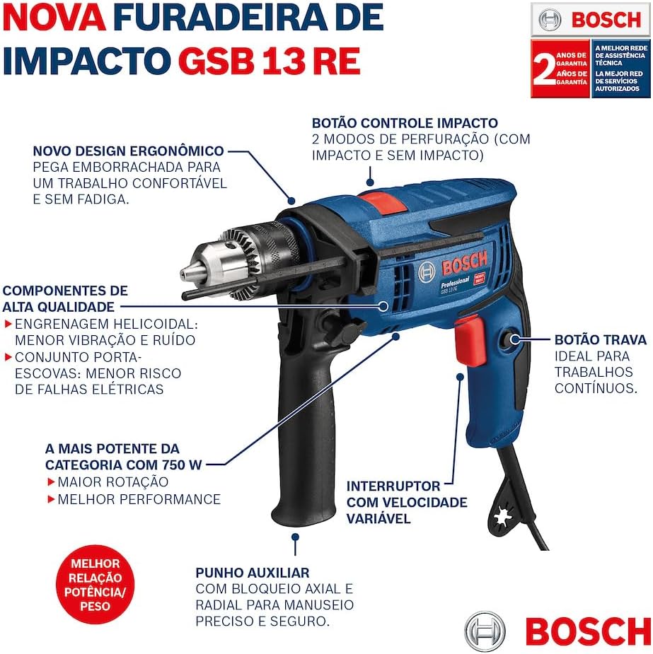 Bosch Furadeira de Impacto GSB 13 RE-M 750W com Maleta Profissional - Imagem 6