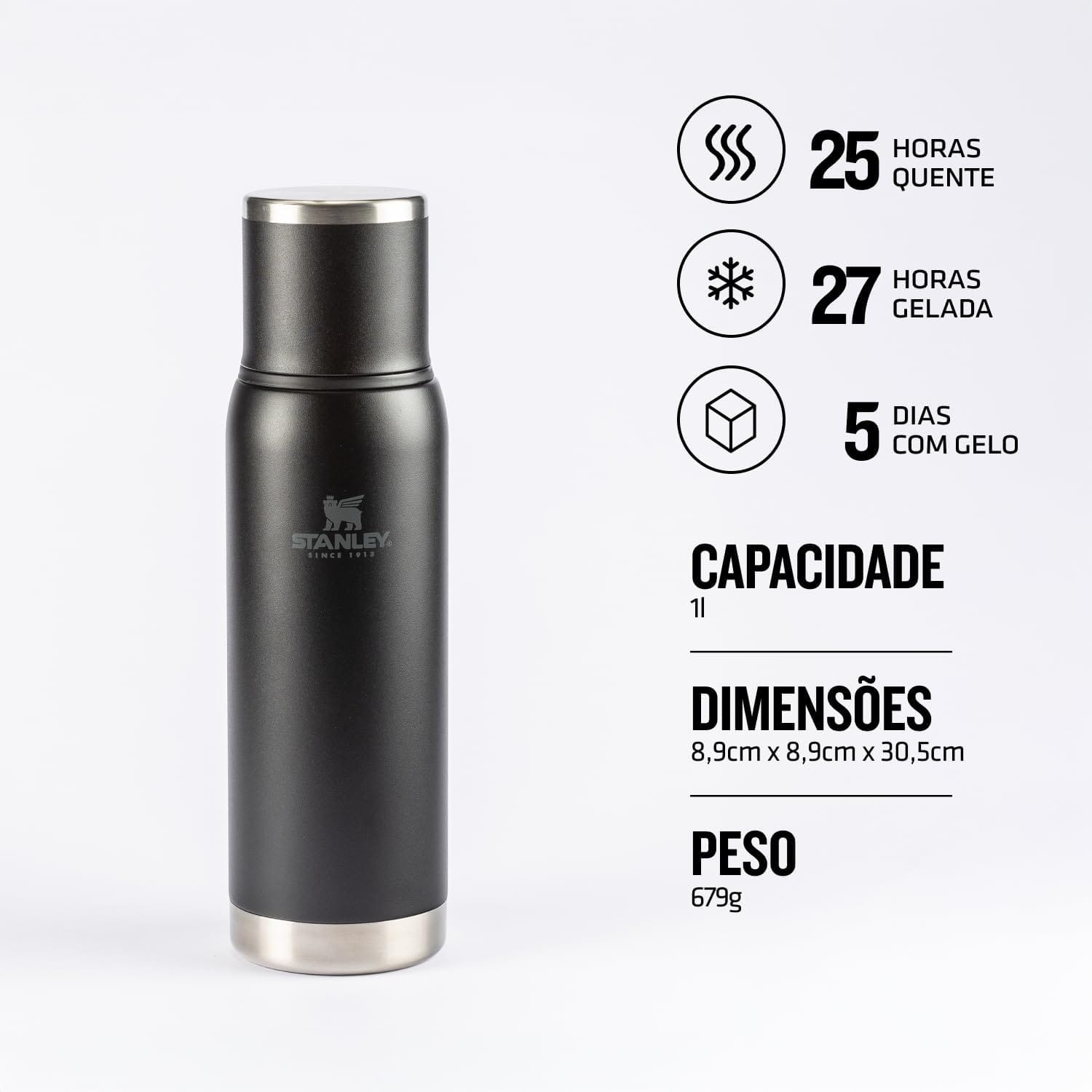 Stanley Garrafa Térmica Adventure 2.0 Matte Black 1L em Aço Inoxidável - Imagem 3