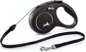 Guia Retrátil Flexi Classic preta 4,9m para cães pequenos com sistema de freio ergonômico