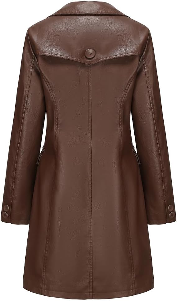Jaqueta Feminina CNSTORE de Couro PU Comprimento Médio Marrom: elegância britânica e sofisticação para o inverno - Imagem 4