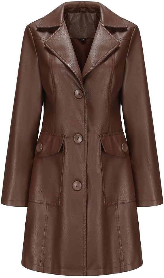 Jaqueta Feminina CNSTORE de Couro PU Comprimento Médio Marrom: elegância britânica e sofisticação para o inverno - Imagem 7