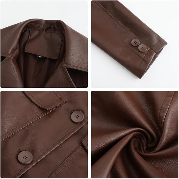 Jaqueta Feminina CNSTORE de Couro PU Comprimento Médio Marrom: elegância britânica e sofisticação para o inverno - Imagem 2