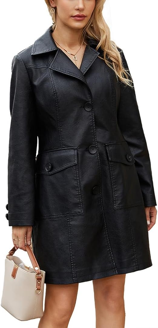 Jaqueta Feminina CNSTORE de Couro PU Comprimento Médio Marrom: elegância britânica e sofisticação para o inverno - Imagem 6