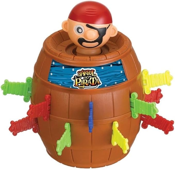 Jogo Barril do Pirata Infantil com barril interativo e 16 adagas coloridas para diversão em família