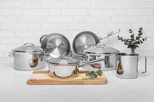 Jogo de Panelas Tramontina Solar em aço inox com fundo triplo e tampas de inox 6 peças