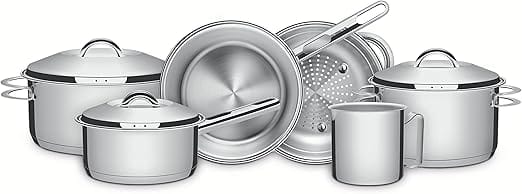 Jogo de Panelas Tramontina Solar em aço inox com fundo triplo e tampas de inox 6 peças