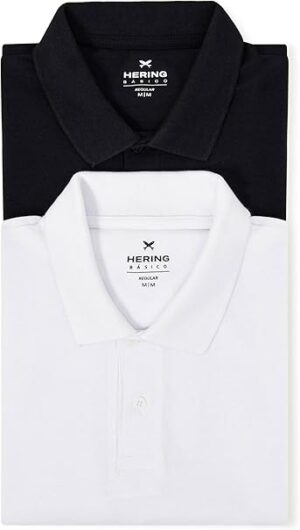 Kit 2 Camisas Polo Hering Masculinas preto e branco em malha piquet