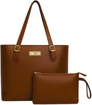 Kit Bolsa Feminina Willibags marrom com necessaire e acabamento texturizado