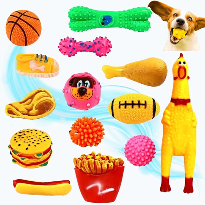 Kit Brinquedos Mordedores para Filhotes com galinha sonora e bolinhas pet